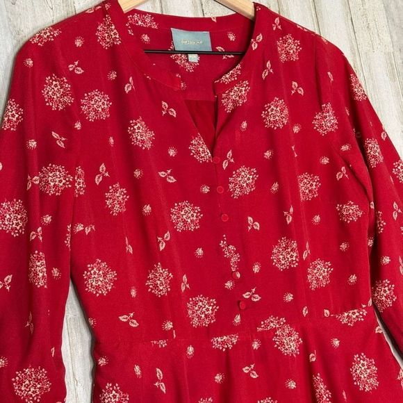 Skies are Blue Handkerchief Hem Red Floral 3/4 Sleeve V-Neck Shirt Dress Size 8​ - Picture 2 of 11